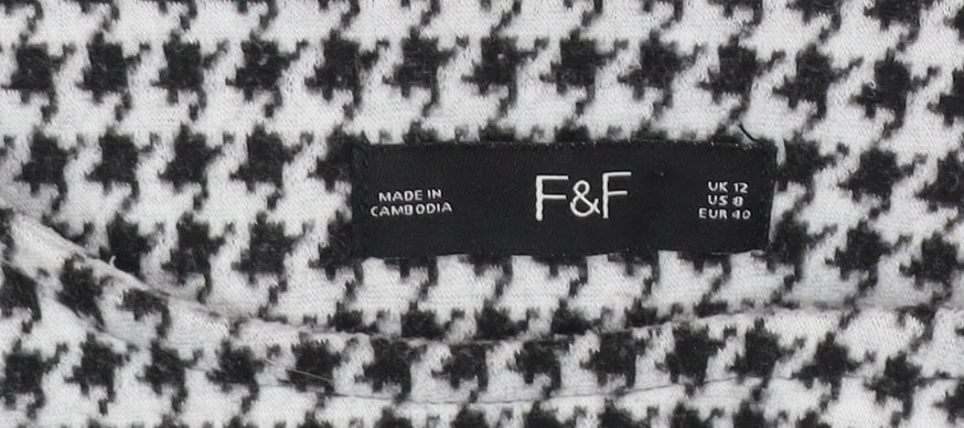 F&F Womens Black White Houndstooth Shift Dress Size 12