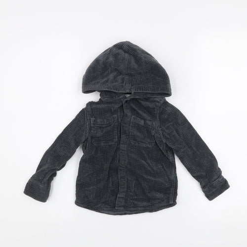 Marks and Spencer Boys Grey Corduroy Hooded Shirt Jacket 2-3 Years