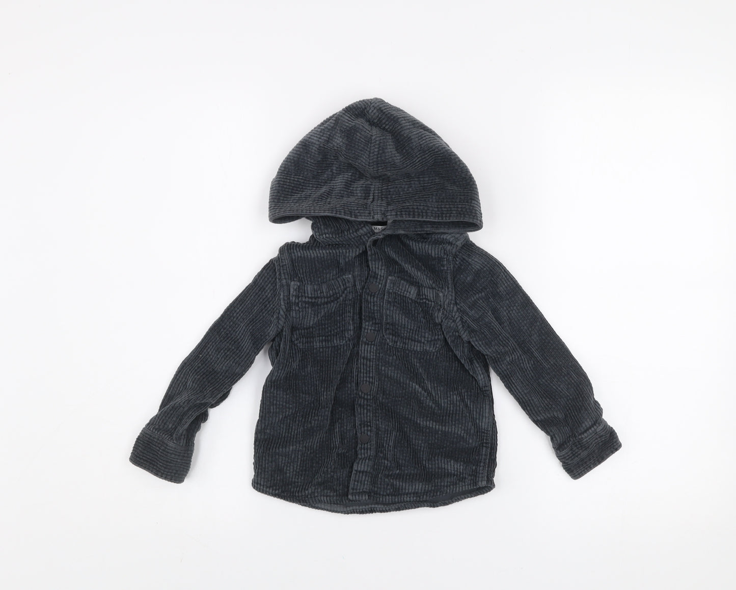 Marks and Spencer Boys Grey Corduroy Hooded Shirt Jacket 2-3 Years