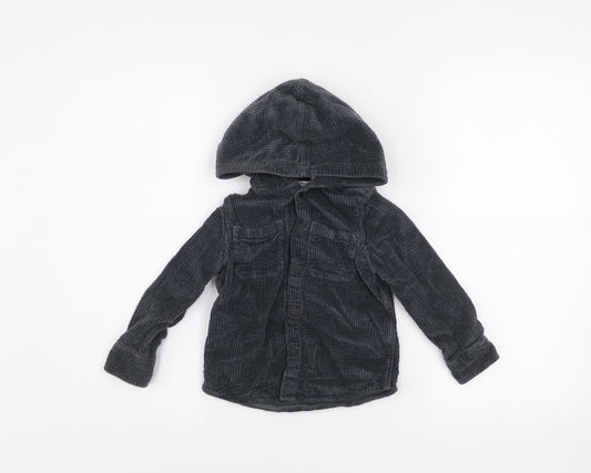 Marks and Spencer Boys Grey Corduroy Hooded Shirt Jacket 2-3 Years