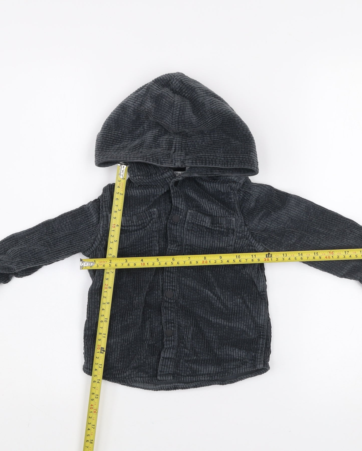 Marks and Spencer Boys Grey Corduroy Hooded Shirt Jacket 2-3 Years