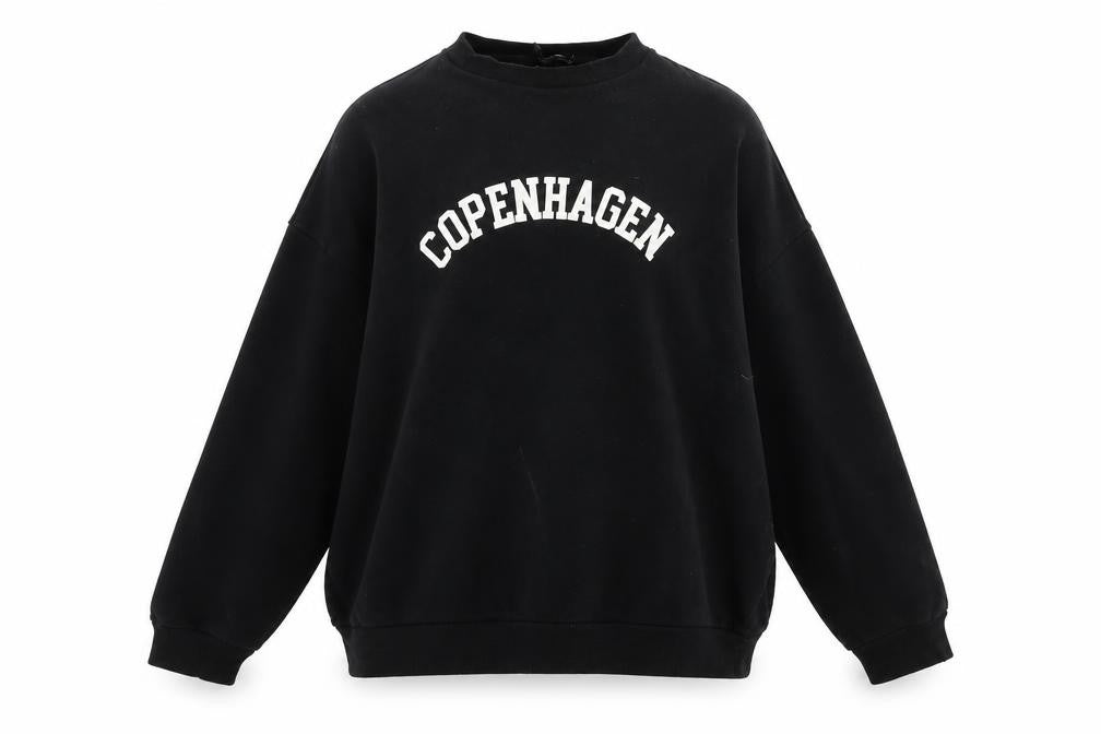 Front view of PRETTYLITTLETHING Women Black L Pullover Sweatshirt Copenhagen Print
