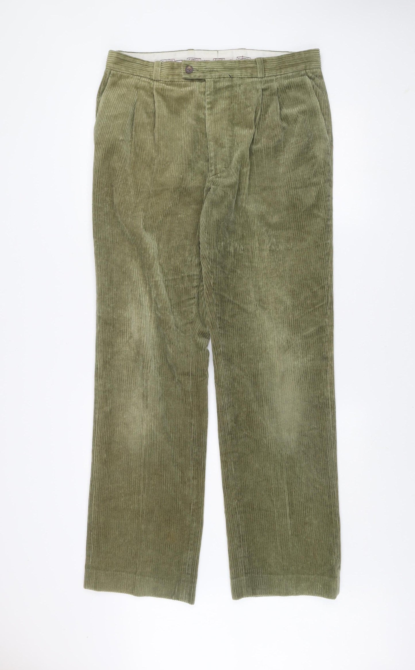 Gabicci Men’s Green Corduroy Trousers 36W 34L Regular Fit