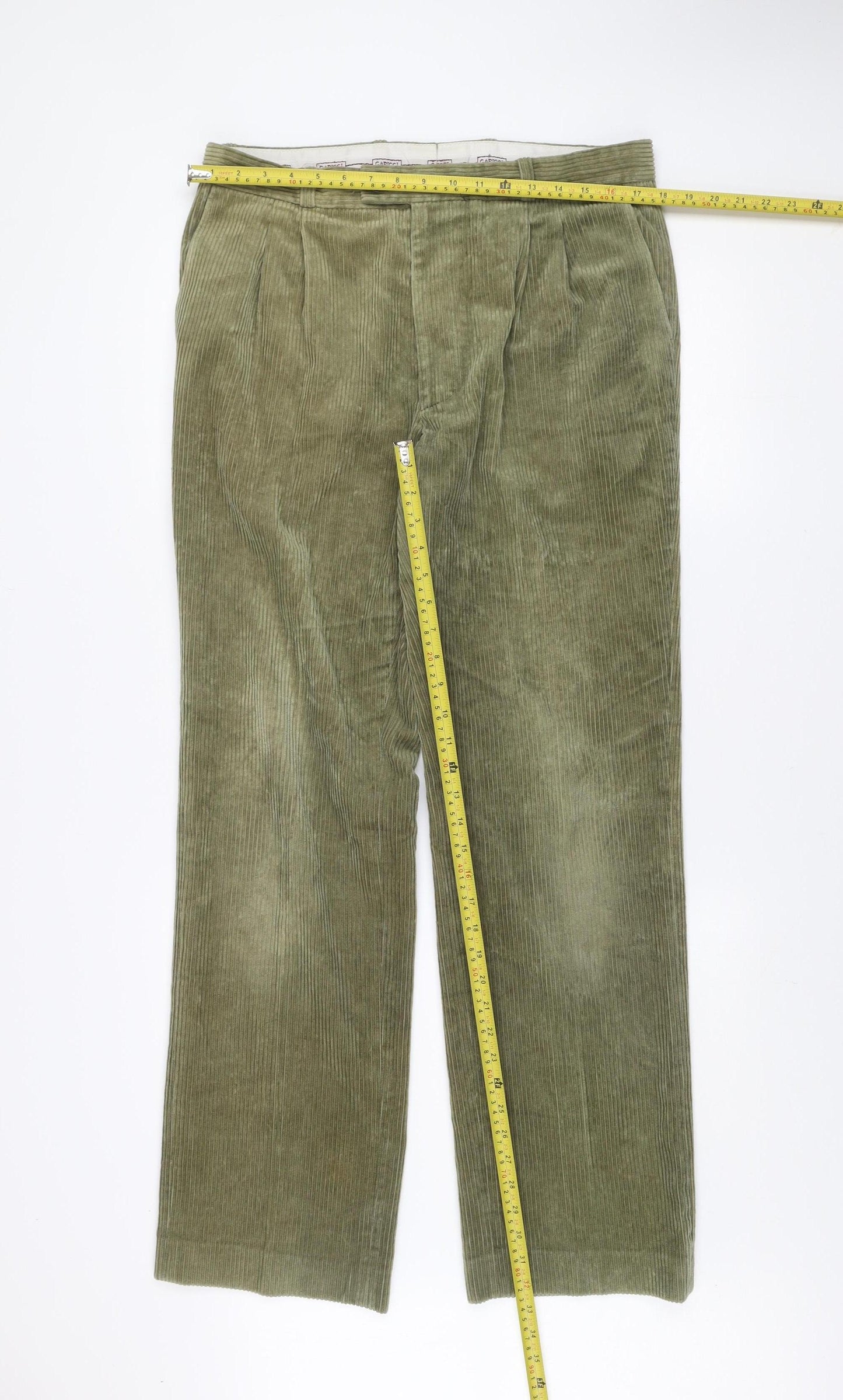 Gabicci Men’s Green Corduroy Trousers 36W 34L Regular Fit