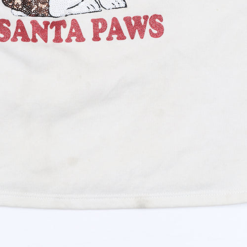 Lipsy Girls Ivory Christmas Dog Sequin Santa Paws Pullover Sweatshirt 13-14Y