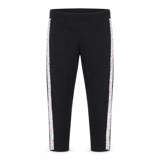 Front view of H&M girls’ black floral side stripe cotton stretch ankle leggings 4 years