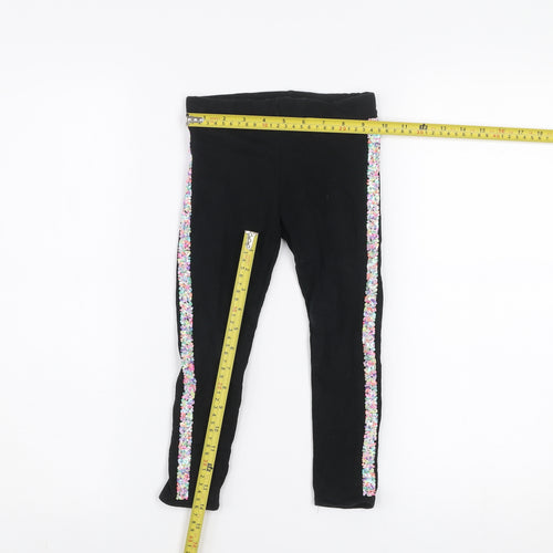 H&M Girls Black Floral Side Stripe Cotton Stretch Ankle Leggings 4 Years