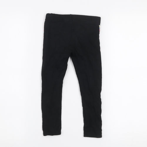 H&M Girls Black Floral Side Stripe Cotton Stretch Ankle Leggings 4 Years