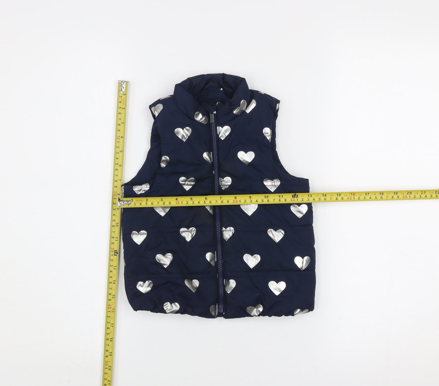 GAP Girls Blue Heart Print Puffer Waistcoat 4 Years Polyester Zip Up
