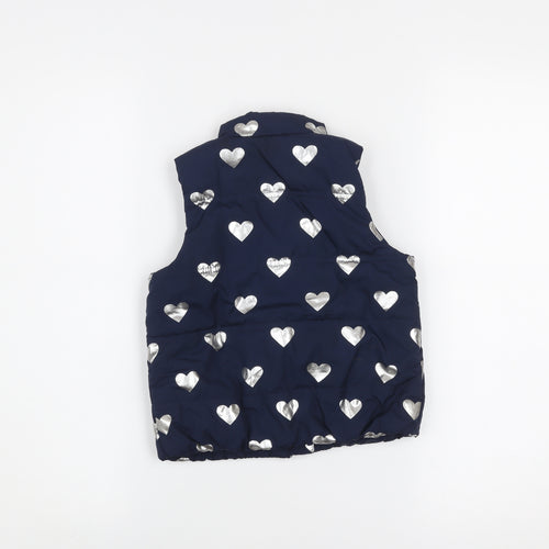 GAP Girls Blue Heart Print Puffer Waistcoat 4 Years Polyester Zip Up