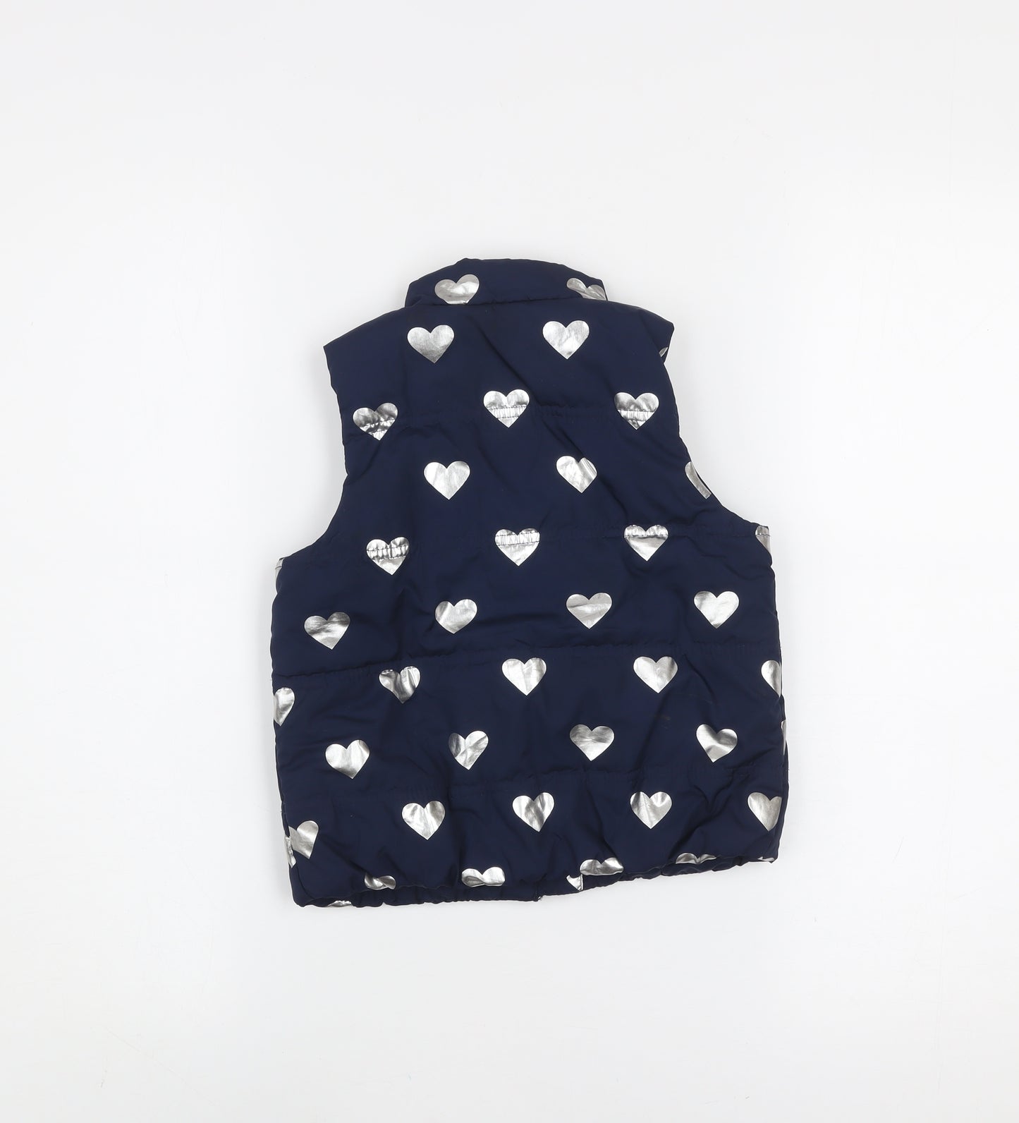 GAP Girls Blue Heart Print Puffer Waistcoat 4 Years Polyester Zip Up