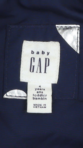 GAP Girls Blue Heart Print Puffer Waistcoat 4 Years Polyester Zip Up