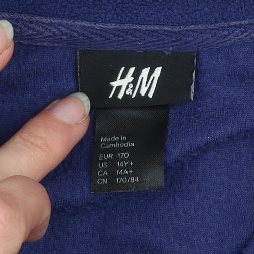 H&M Girls Blue Fleece Zip-Up Activewear Jacket Size 14 Regular Fit