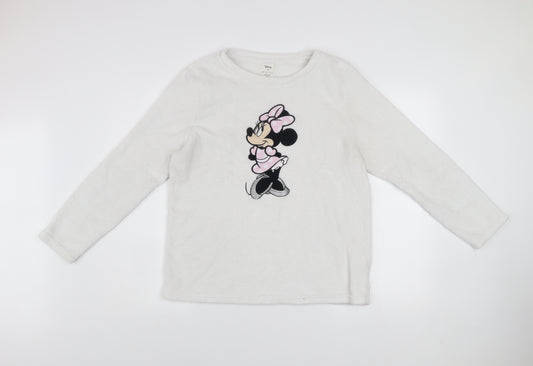 Disney Women White Fleece Minnie Mouse Long Sleeve Pyjama Top Size 12-14
