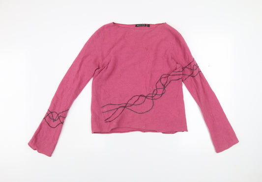 DKNY Jeans Women Pink Wool Mohair Knit Jumper L Boat Neck Pullover