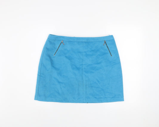 Marks and Spencer Women Blue Short Wool Blend Pencil Skirt Size 16