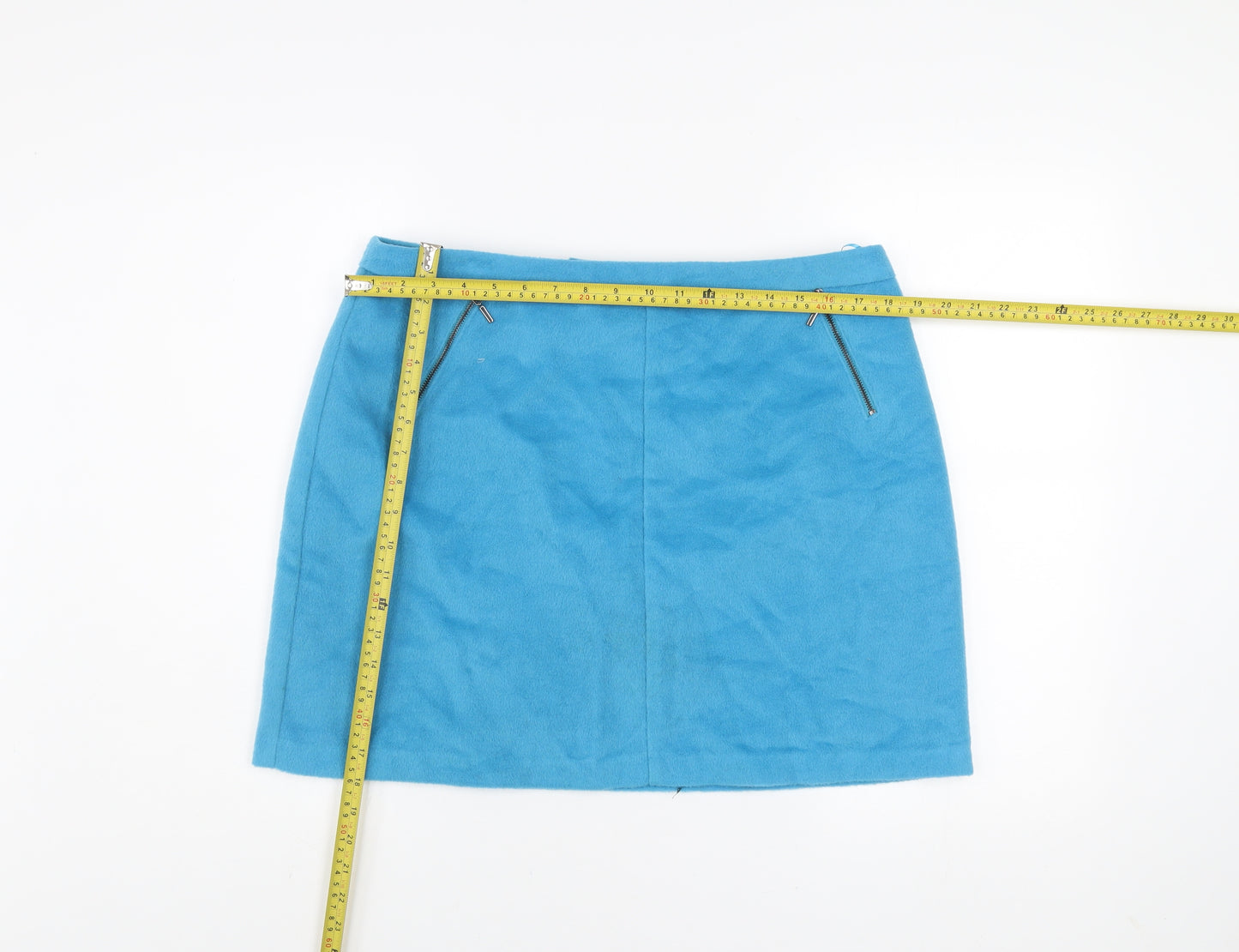 Marks and Spencer Women Blue Short Wool Blend Pencil Skirt Size 16