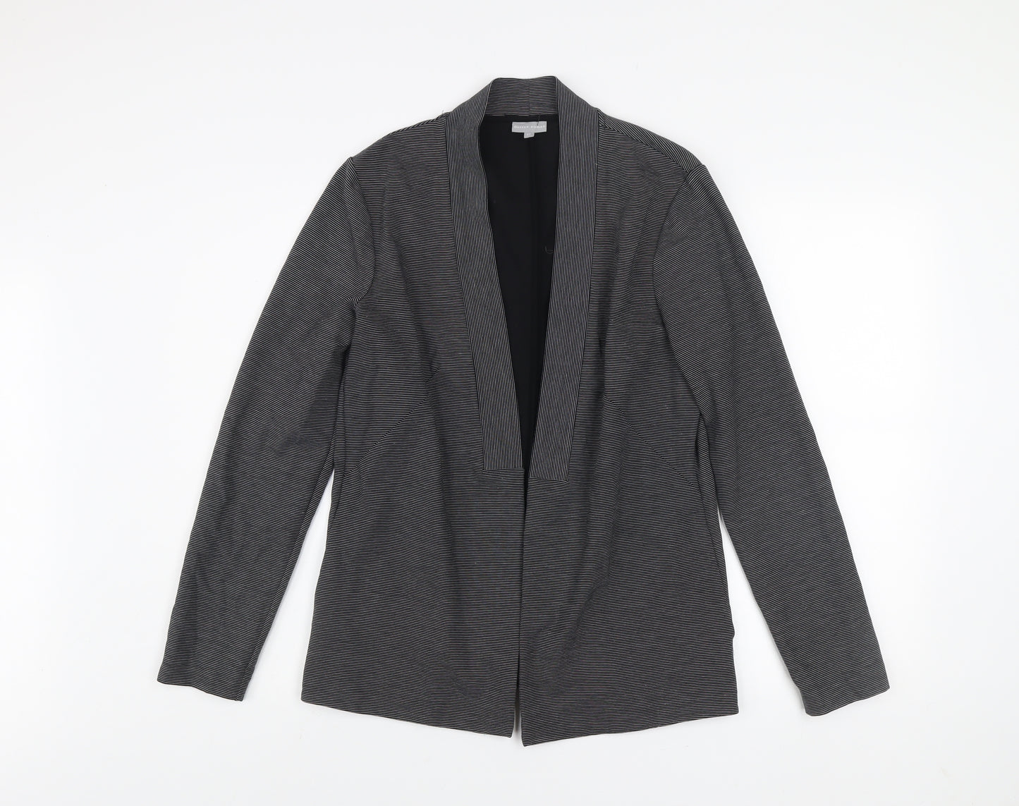 Oliver Bonas Women's Grey Striped Jersey Blazer Size 12 Stylish Lightweight Jacket