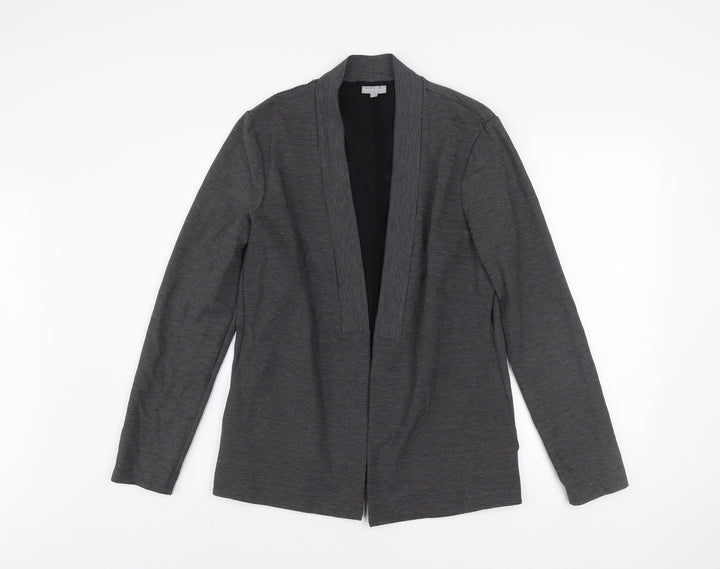 Oliver Bonas Women's Grey Striped Jersey Blazer Size 12 Stylish Lightweight Jacket