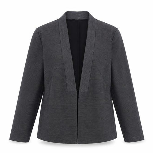 Oliver Bonas Women's Grey Striped Jersey Blazer Size 12 Stylish Lightweight Jacket
