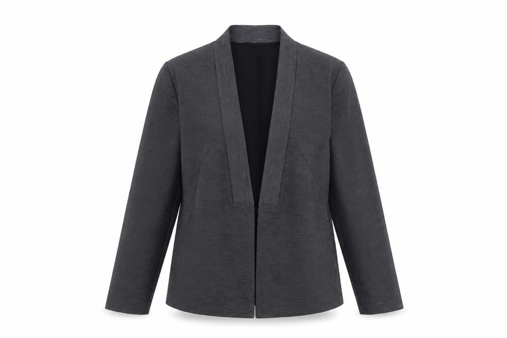 Oliver Bonas Women's Grey Striped Jersey Blazer Size 12 Stylish Lightweight Jacket