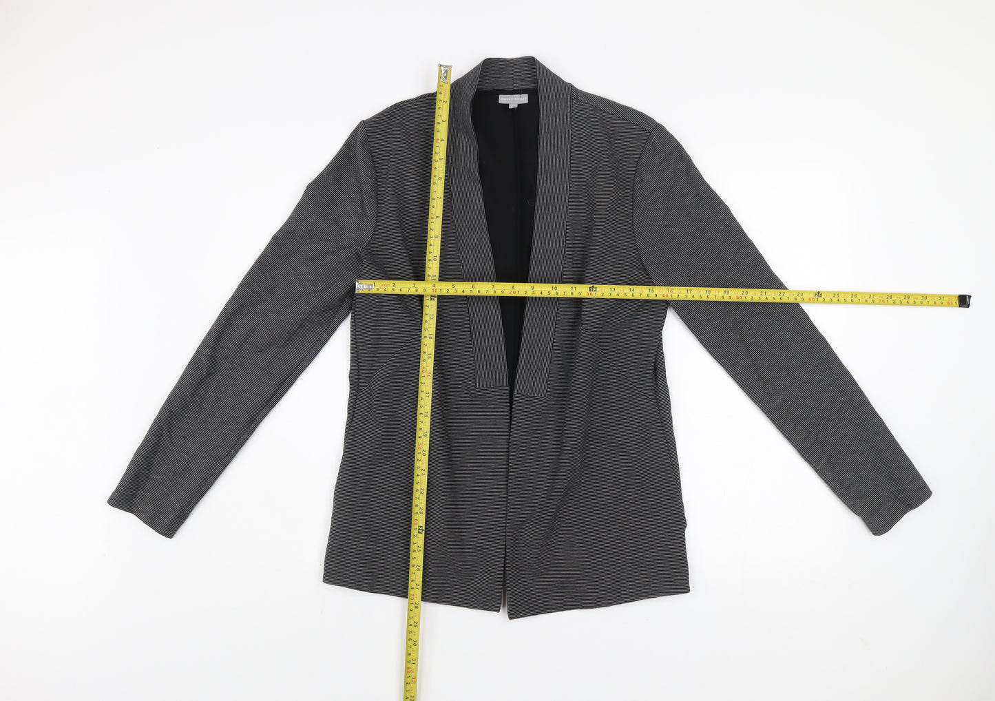 Oliver Bonas Women's Grey Striped Jersey Blazer Size 12 Stylish Lightweight Jacket