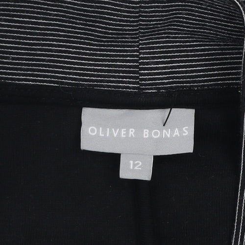 Oliver Bonas Women's Grey Striped Jersey Blazer Size 12 Stylish Lightweight Jacket