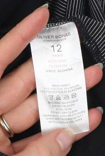 Oliver Bonas Women's Grey Striped Jersey Blazer Size 12 Stylish Lightweight Jacket