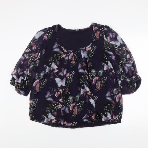 Dunnes Women’s Purple Butterfly Print Chiffon Blouse Size 14