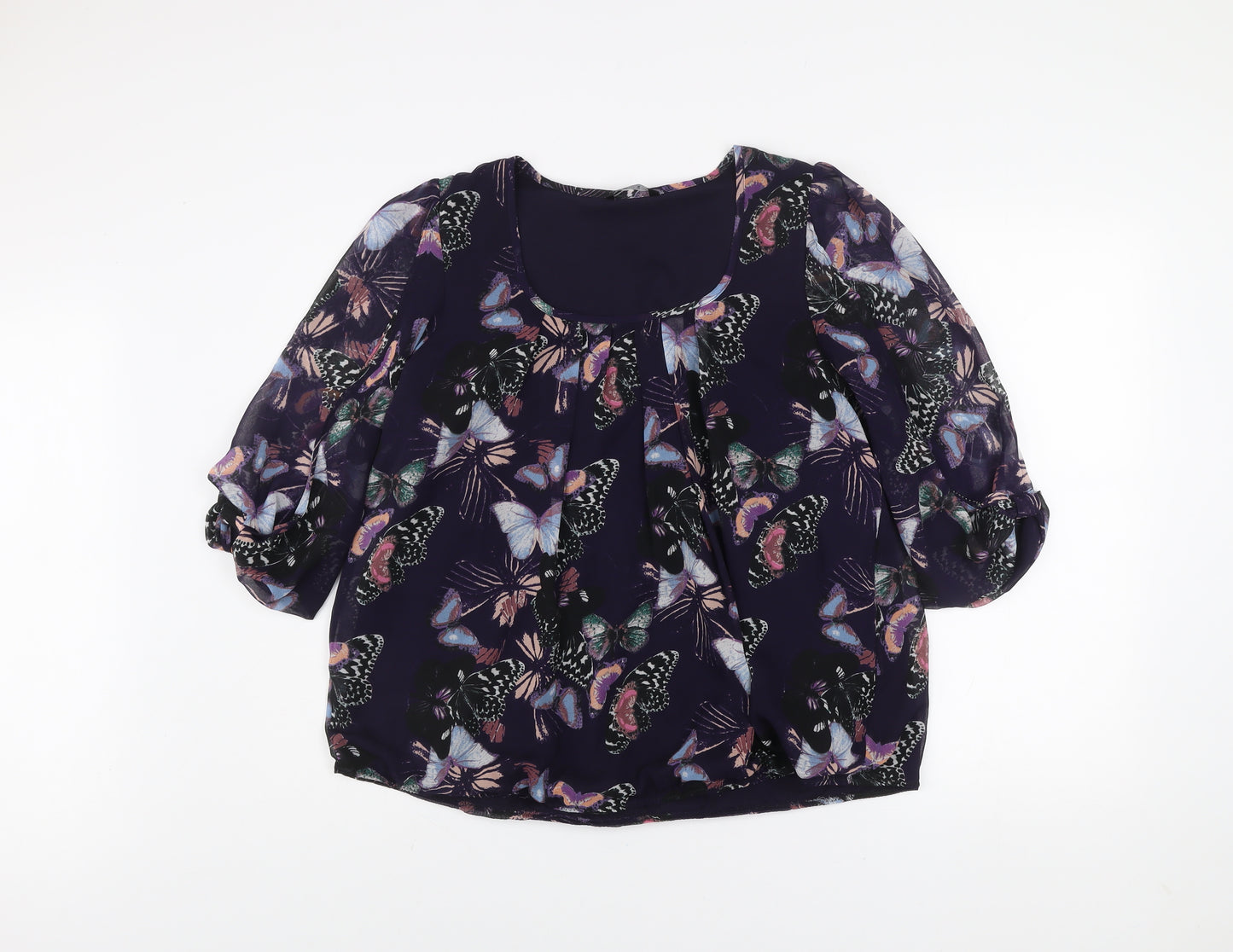 Dunnes Women’s Purple Butterfly Print Chiffon Blouse Size 14