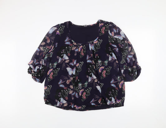 Dunnes Women’s Purple Butterfly Print Chiffon Blouse Size 14