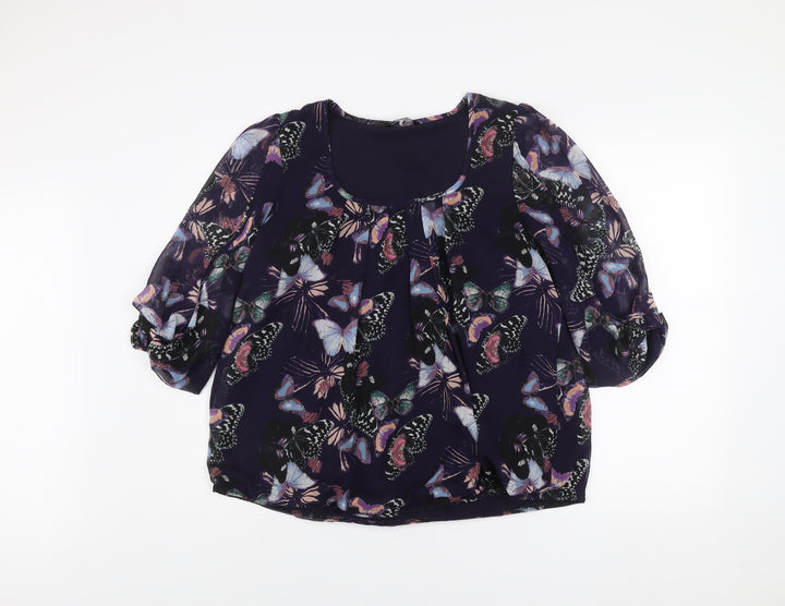Dunnes Women’s Purple Butterfly Print Chiffon Blouse Size 14