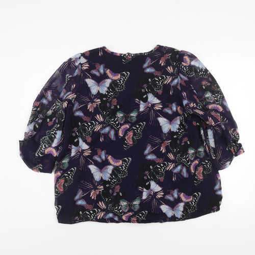 Dunnes Women’s Purple Butterfly Print Chiffon Blouse Size 14