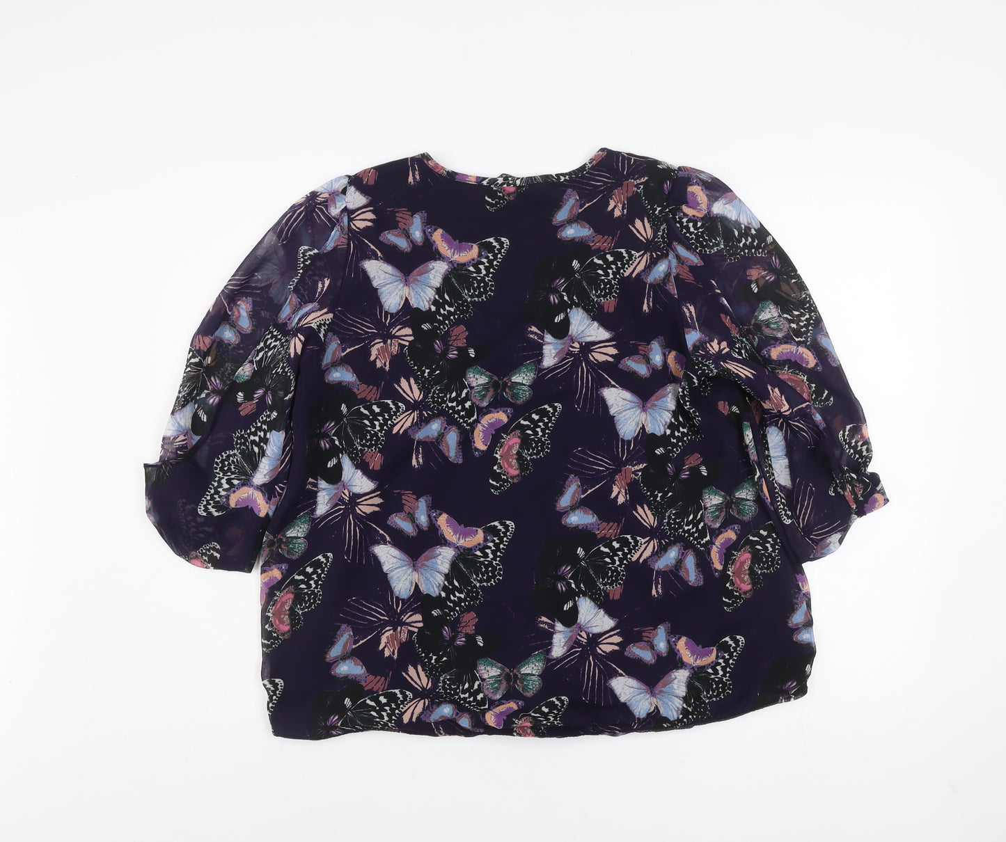 Dunnes Women’s Purple Butterfly Print Chiffon Blouse Size 14
