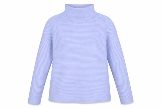 Front view of French Connection Women’s Blue Roll Neck Ribbed Knit Jumper, size S