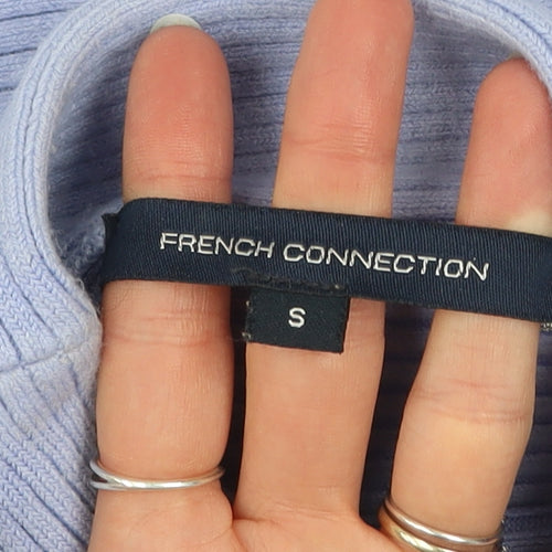 French Connection Women’s Blue Roll Neck Ribbed Knit Jumper Size S