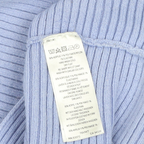 French Connection Women’s Blue Roll Neck Ribbed Knit Jumper Size S