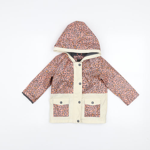 River Island Girls Pink Leopard Print Hooded Rain Coat 2-3 Years