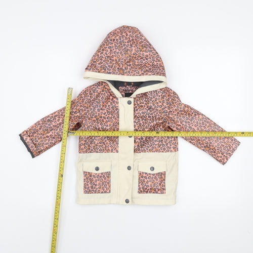 River Island Girls Pink Leopard Print Hooded Rain Coat 2-3 Years