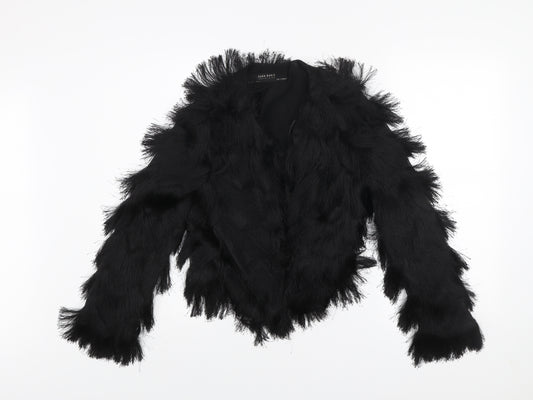 Zara Womens Black Faux Fur Short Jacket Size S Party Evening