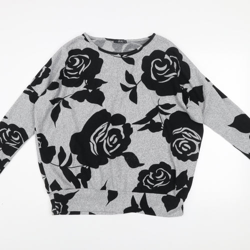 Quiz Women's Grey Floral Relaxed Fit Long Sleeve Pullover Jumper Size 12