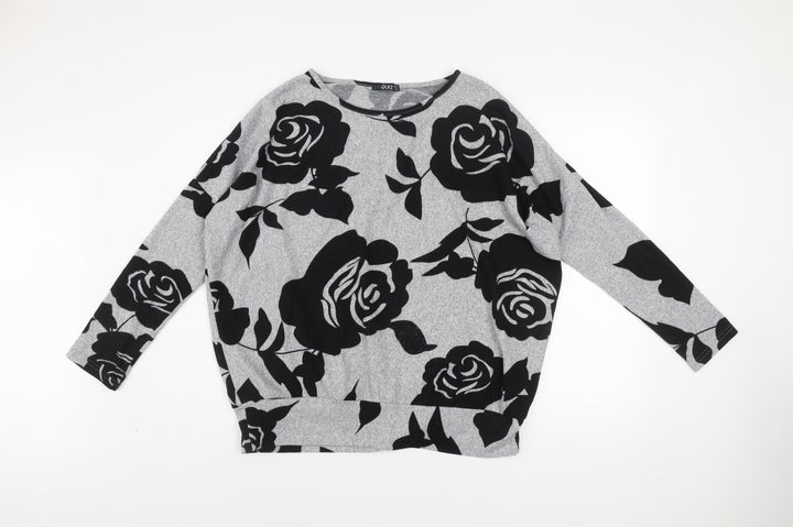 Quiz Women's Grey Floral Relaxed Fit Long Sleeve Pullover Jumper Size 12