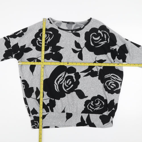 Quiz Women's Grey Floral Relaxed Fit Long Sleeve Pullover Jumper Size 12