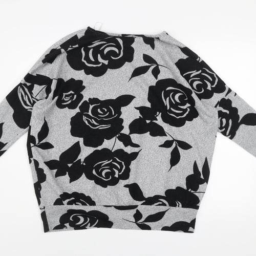 Quiz Women's Grey Floral Relaxed Fit Long Sleeve Pullover Jumper Size 12