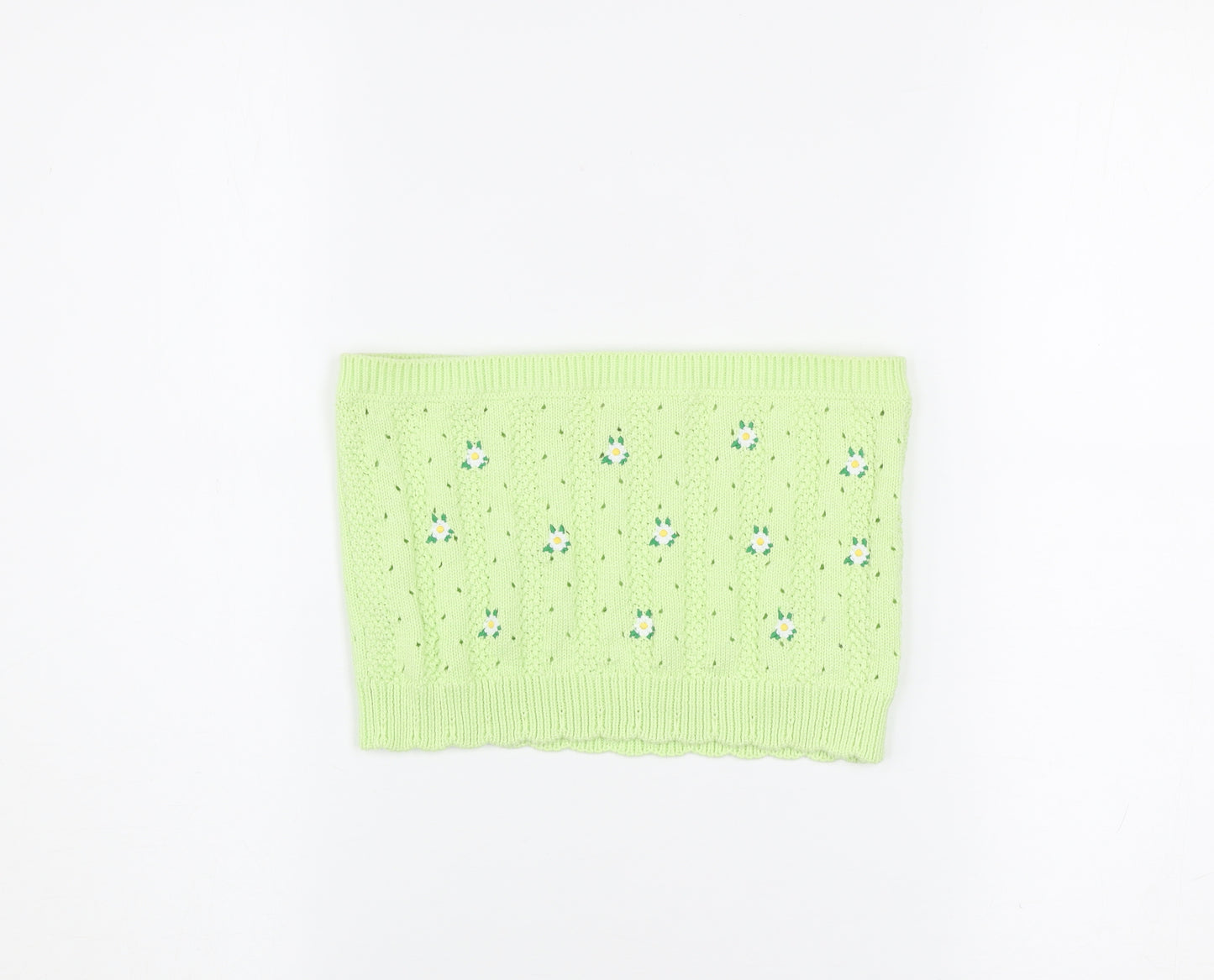 Urban Outfitters Women’s Green Knit Floral Strapless Crop Top S