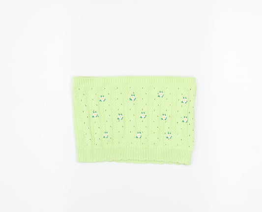 Urban Outfitters Women’s Green Knit Floral Strapless Crop Top S