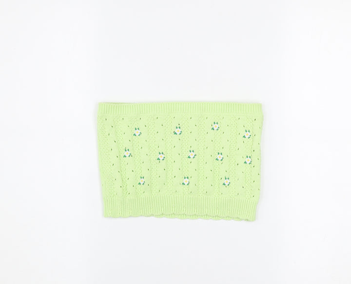 Urban Outfitters Women’s Green Knit Floral Strapless Crop Top S
