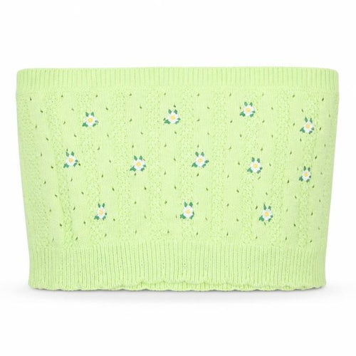 Urban Outfitters Women’s Green Knit Floral Strapless Crop Top S