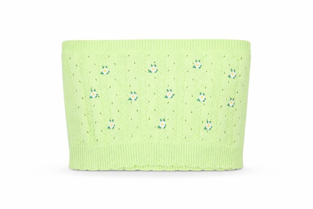 Urban Outfitters Women’s Green Knit Floral Strapless Crop Top S