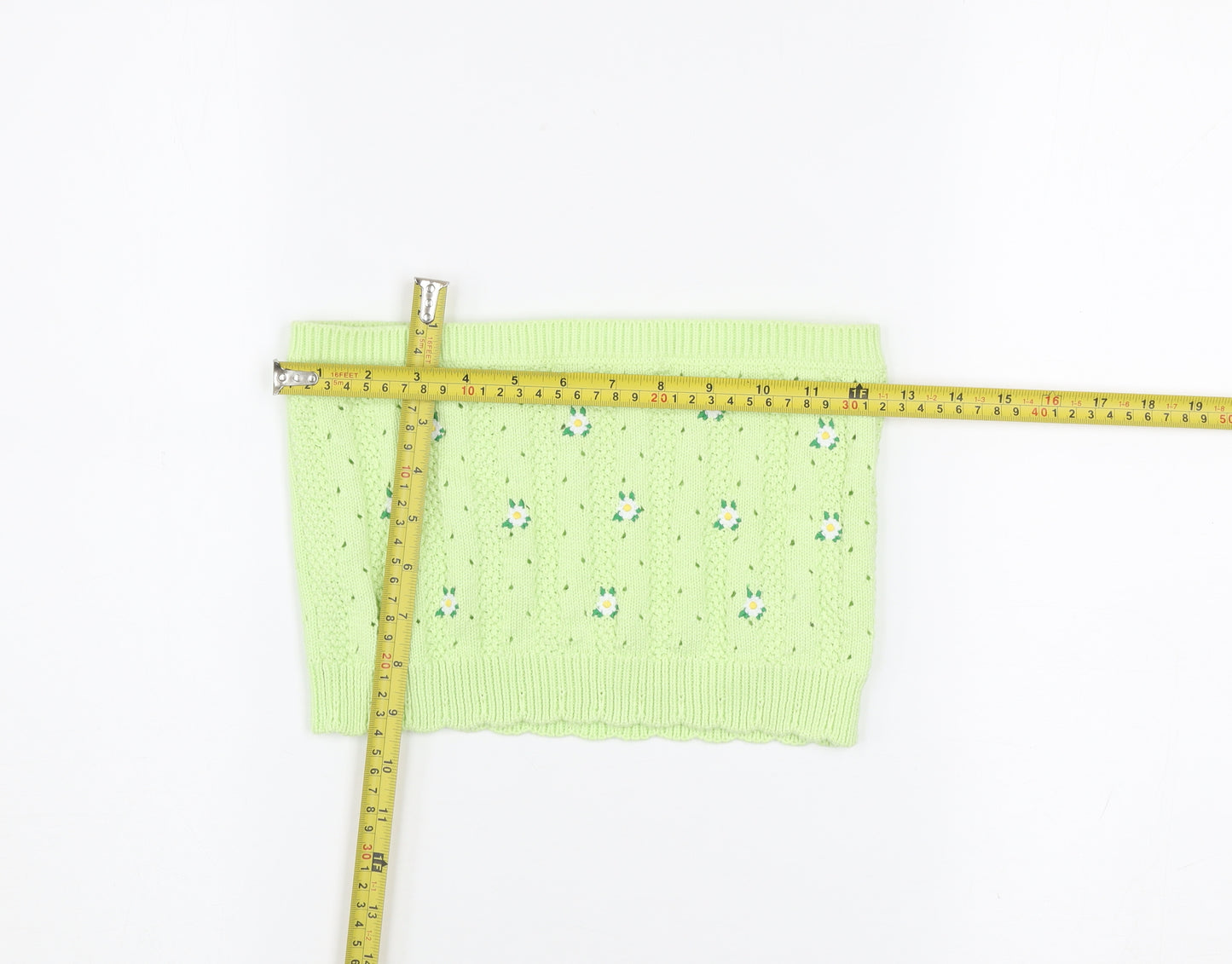 Urban Outfitters Women’s Green Knit Floral Strapless Crop Top S